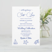 Invitation Chic Just Love Code QR Vie Marine Mariage (Debout devant)
