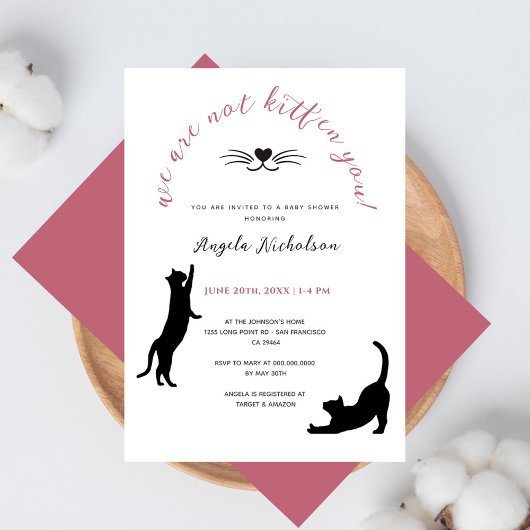 Invitation Chic Kitten Baby shower fille noire et rose