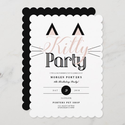 Invitation Chic Kitty fête d'anniversaire (Devant / Derrière)