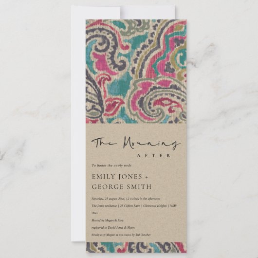 INVITATION CHIC KRAFT BOHO IKAT TRIBAL MOTIF MATIN APRÈS (Devant)