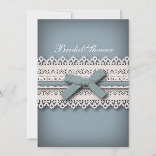 Invitation Chic Lace Cute Bow quelque chose de bleu nuptiale  (Devant)