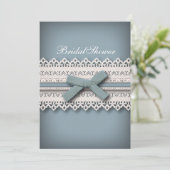 Invitation Chic Lace Cute Bow quelque chose de bleu nuptiale  (Debout devant)