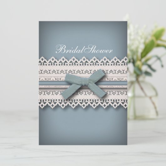 Invitation Chic Lace Cute Bow quelque chose de bleu nuptiale  (Debout devant)