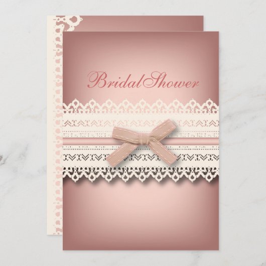 Invitation Chic Lace Cute Bow Rose kawaii douche nuptiale (Devant / Derrière)
