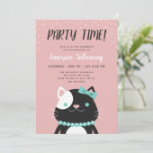 Invitation Chic Lady Chat Pink Anniversaire de enfant Party (Debout devant)