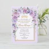 Invitation Chic Lavande Lilac Lavande Or Floral Quinceañera (Debout devant)