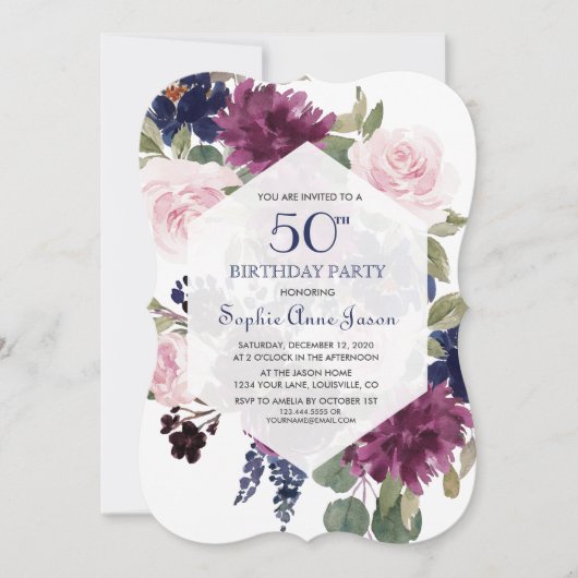 Invitation Chic Lavande Purple Floral Bloom 50e anniversaire (Devant)