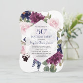 Invitation Chic Lavande Purple Floral Bloom 50e anniversaire (Debout devant)