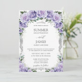 Invitation Chic Lavande violette Roses Floral Mariage Argent (Debout devant)
