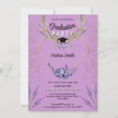 Invitation Chic Lavender Floral Gold Parties scintillant Part (Devant)