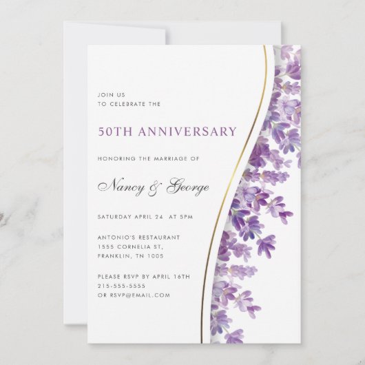 Invitation Chic Lavender Foliage 50e anniversaire de Mariage (Devant)