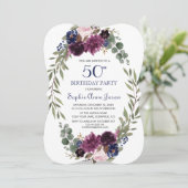 Invitation Chic Lavender Navy Blue Floral Bloom 50e anniversa (Debout devant)