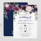 Invitation Chic Lavender Navy Blue Floral Bloom Wedding (Devant / Derrière)