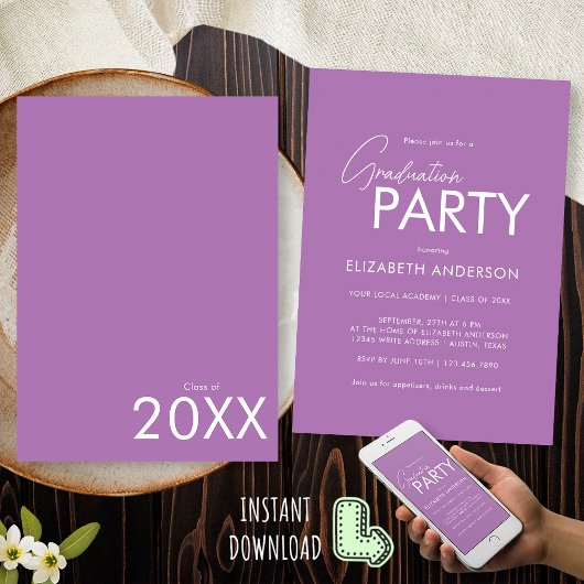 Invitation Chic Lavender Purple Typographie Partie de graduat