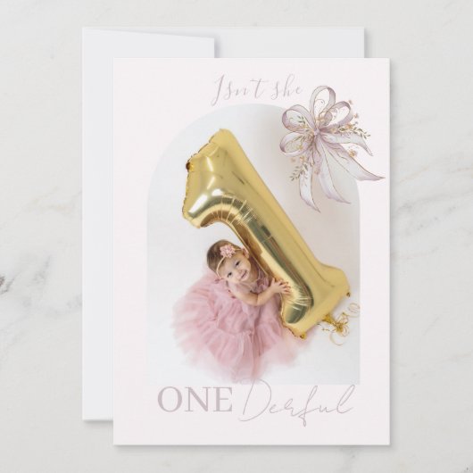 Invitation Chic Lavender Ribbon bow First birthday  (Devant)