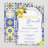 Invitation Chic Lemon Carrelage Bleu Méditerranéen Brunch nup (Devant / Derrière)