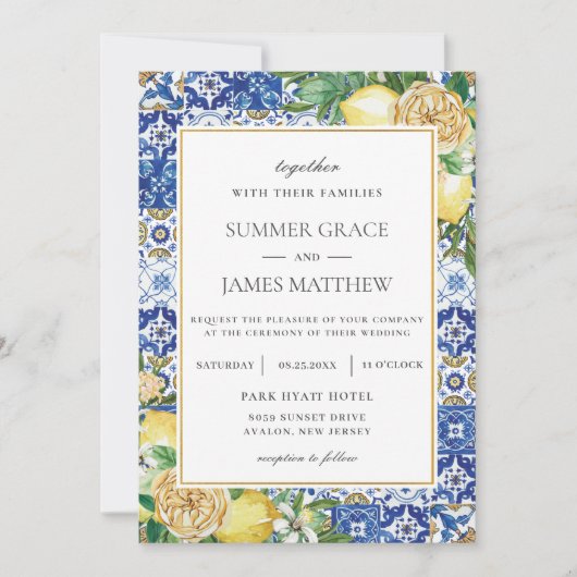 Invitation Chic Lemon Floral Verdure Destination Mariage (Devant)