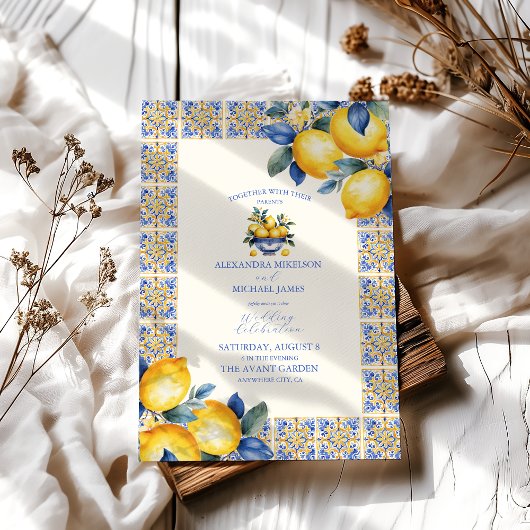 Invitation Chic Lemon Floral Verdure Mariage méditerranéen