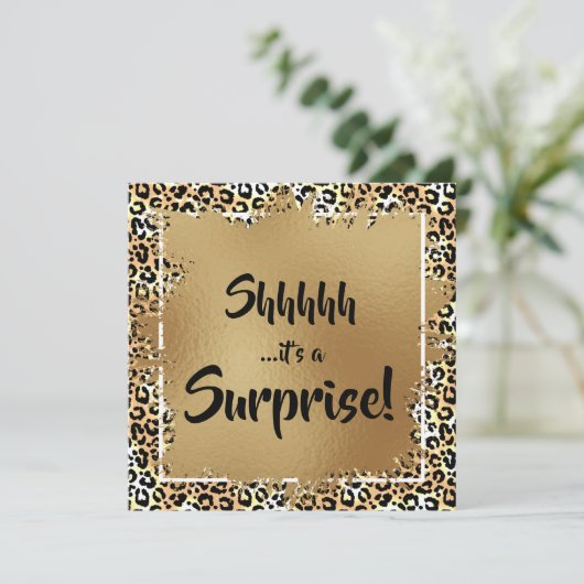 Invitation Chic Leopard Surprise 50e anniversaire (Debout devant)