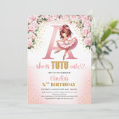 Invitation Chic lettre Un monogramme ballerine fille annivers (Debout devant)