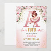 Invitation Chic lettre Un monogramme ballerine fille annivers (Devant / Derrière)