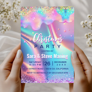 Invitation Chic licorne holographique gouttes de paillettes N