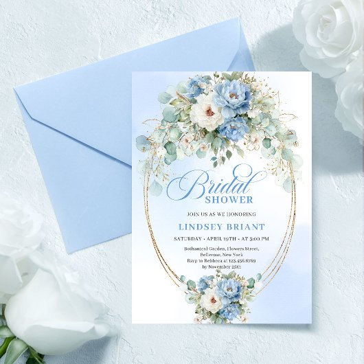 Invitation Chic Light Blue Peonies Eucalyptus Bridal Shower