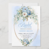 Invitation Chic Light Blue Peony Gold Accent Bridal Shower (Devant)