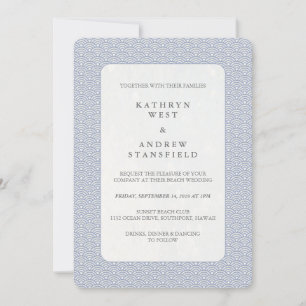 Invitation Chic Lilac-Bleu + Blanc Petit Motif Vague Mariage