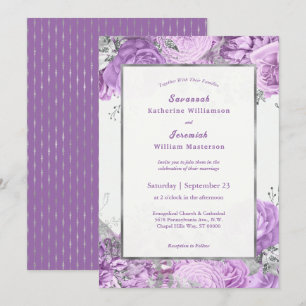 Invitation Chic Lilac Silver Floral Mariage personnalisable