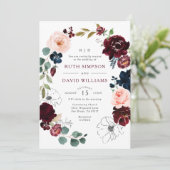 Invitation Chic Line Art Bourgogne Marine Floral Blossom Mari (Debout devant)