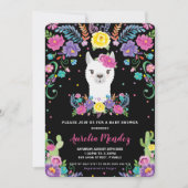 Invitation Chic Llama Floral Baby shower mexicain Chalkboard (Devant)