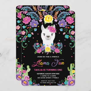 Invitation Chic Llama Fun Floral Mexicain 1er Anniversaire 