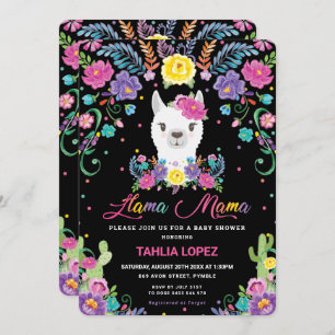 Invitation Chic Llama Mama Mexicaine Floral Baby shower Girl