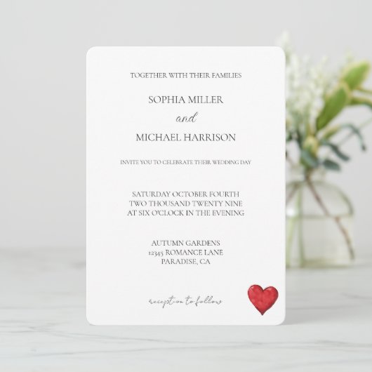 Invitation Chic Love Red Heart Mariage (Debout devant)