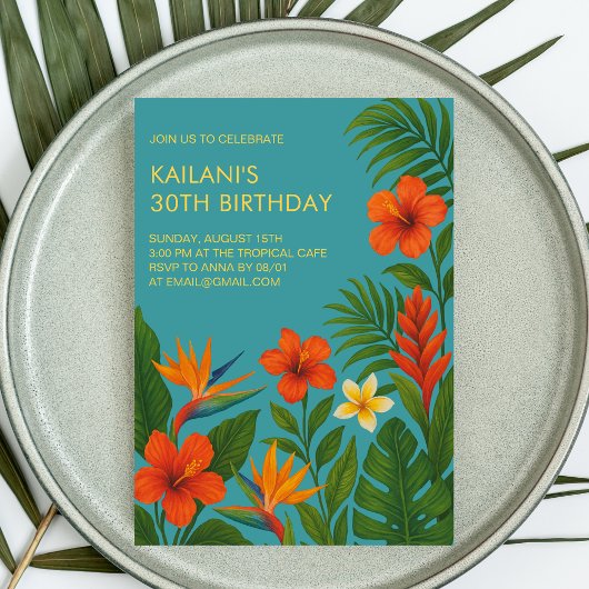 Invitation Chic Lush Tropical Floral Luau fête d'anniversaire