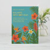 Invitation Chic Lush Tropical Floral Luau fête d'anniversaire (Debout devant)