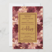 Invitation Chic Lux Bourgogne Blush Gold Floral Wedding Invit (Devant)