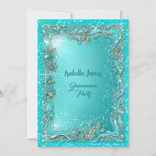 Invitation chic luxe luxe turquoise argent 15e anniversaire (Devant)