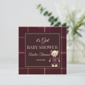 Invitation Chic Luxury Teddy Bear baby shower  (Debout devant)