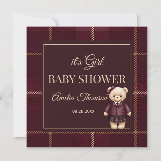 Invitation Chic Luxury Teddy Bear baby shower  (Devant)