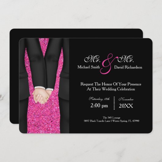 Invitation Chic M. Et M. Tuxedo Couple Mariage Célébration (Devant / Derrière)