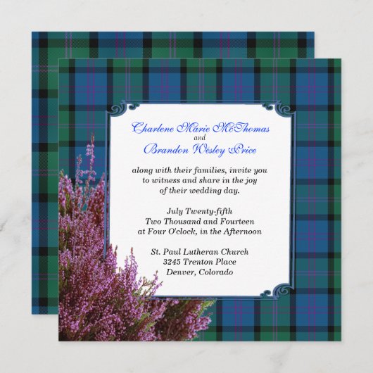 Invitation Chic MacThomas Tartan Plaid Heather Mariage (Devant / Derrière)