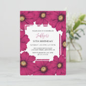 Invitation Chic Magenta Cosmos Floral Botanical Anniversaire (Debout devant)