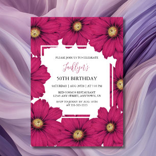 Invitation Chic Magenta Cosmos Floral Botanical Anniversaire