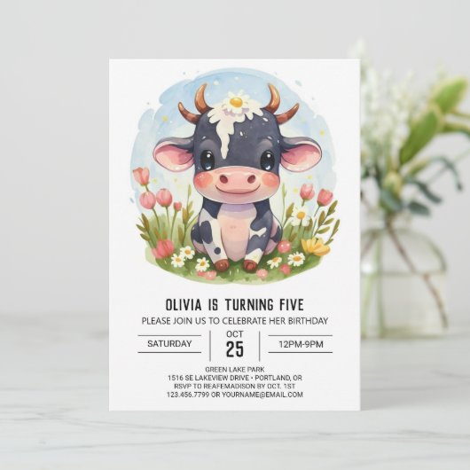 Invitation Chic Magic Barnyard Cow Anniversaire (Debout devant)