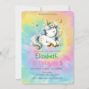 Invitation Chic Magique Unicorn Rainbow Tie Dye Anniversaire