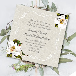 Invitation Chic Magnolias et Mariage Hummingbirds du Sud