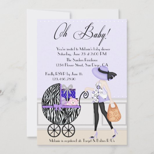 Invitation Chic Maman et Buggy avec des cadeaux (Devant)