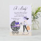 Invitation Chic Maman et Buggy avec des cadeaux (Debout devant)